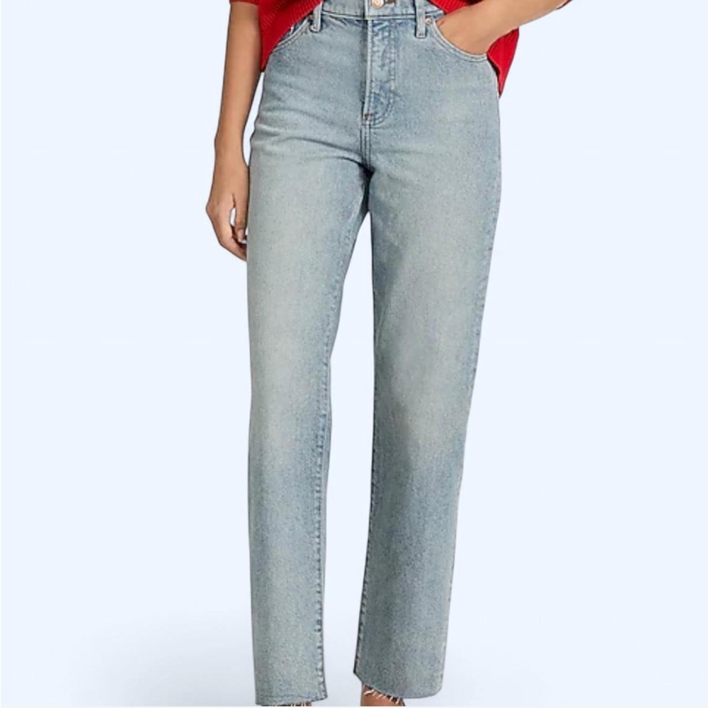 Express straight ankle high-rise stretch light-wash denim blue jeans